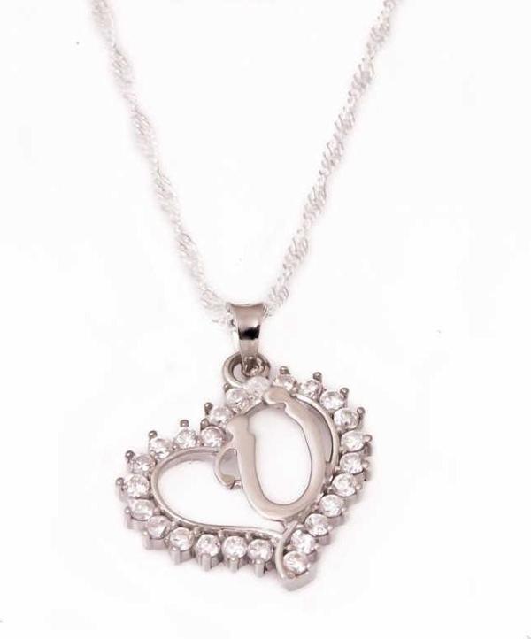 himarry 925 Ayar Gümüş Ü Harf Kalpli Kadın Gümüş Kolye - Image 1