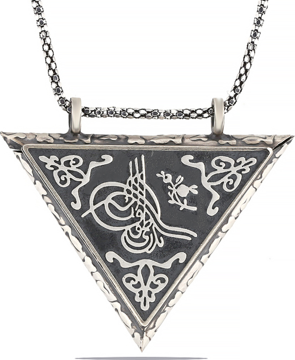 himarry 925 Ayar Gümüş Üçgen İçi Açılabilen Tuğra Muskalık Gümüş Kolye - Image 1