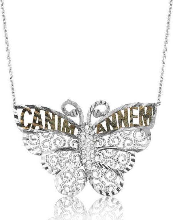 himarry 925 Ayar Gümüş Kelebek Canım Annem Kadın Gümüş Kolye - Image 1