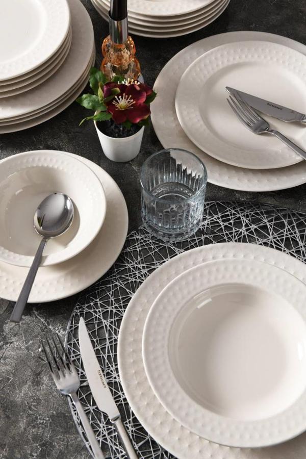 Kütahya Porselen İnci 24 Parça 6 Kişilik Bone Yemek Takımı – Krem - Image 1