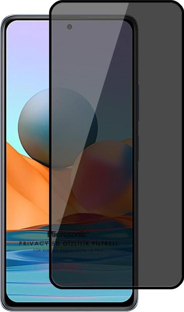 Microsonic Xiaomi Redmi Note 10 Privacy 5D Gizlilik Filtreli Cam Ekran Koruyucu Siyah - Image 1