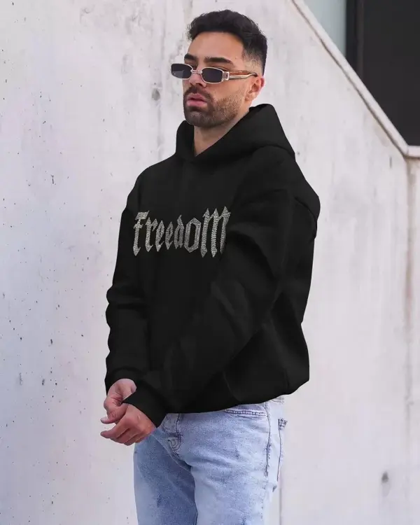 Taşlı Kanguru Cepli Siyah Sweat  - Image 1