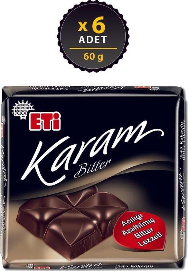 Eti Karam %45 Kakaolu Bitter Çikolata 60 g x 6 Adet - Image 1
