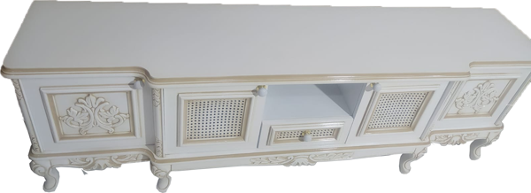 Tv Sehpa ST 17346 Klasik Hasır Model Kayın Aslan Ayak Oyma Nakış Beyaz El yapım - Image 1