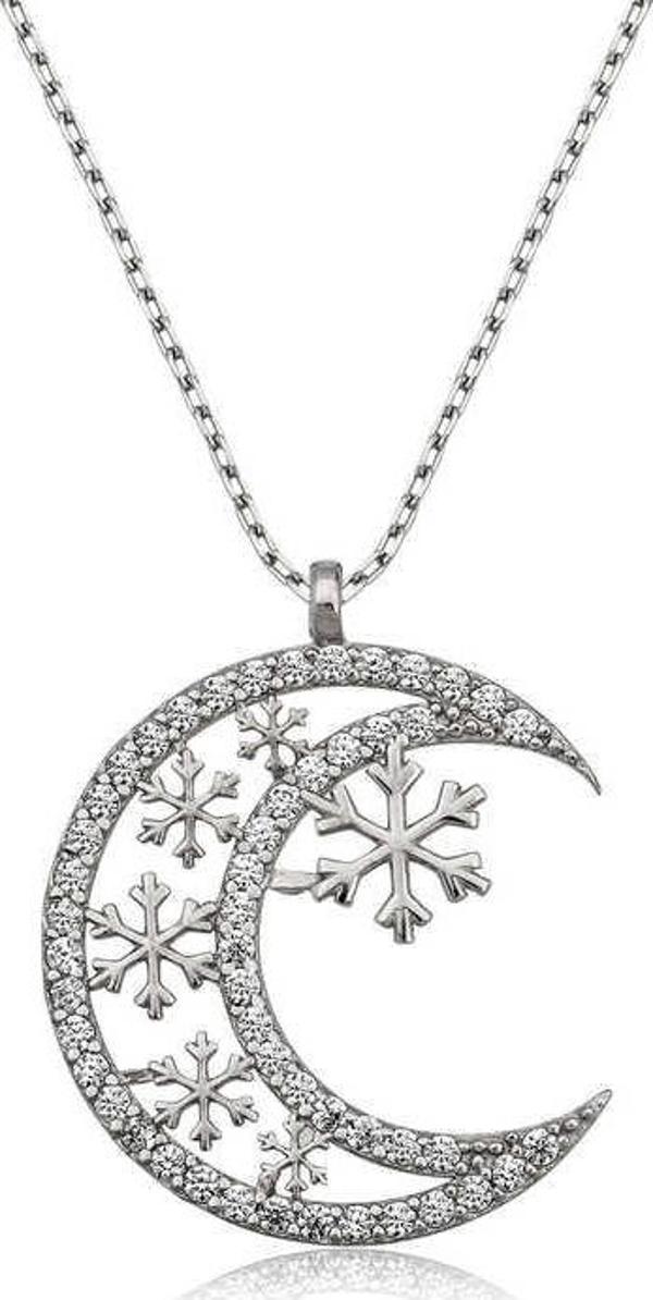 himarry ​925 Ayar Gümüş Ay Kar Tanesi Kadın Gümüş Kolye - Image 1