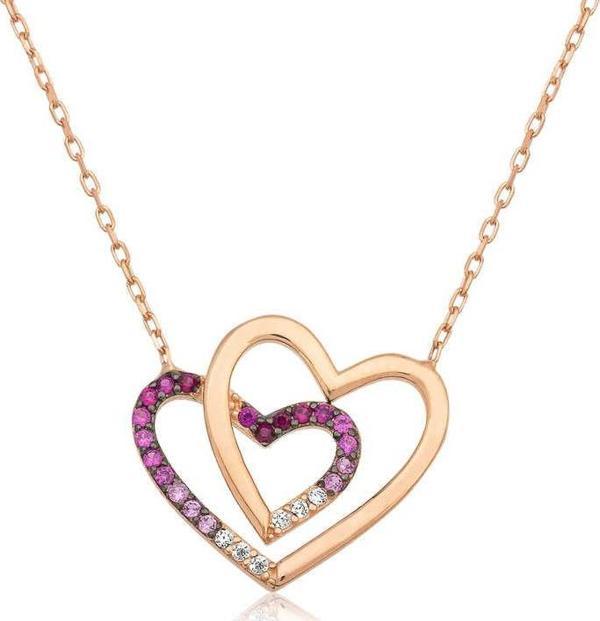 himarry 925 Ayar Gümüş İki Kalp Kadın Gümüş Kolye - Image 1