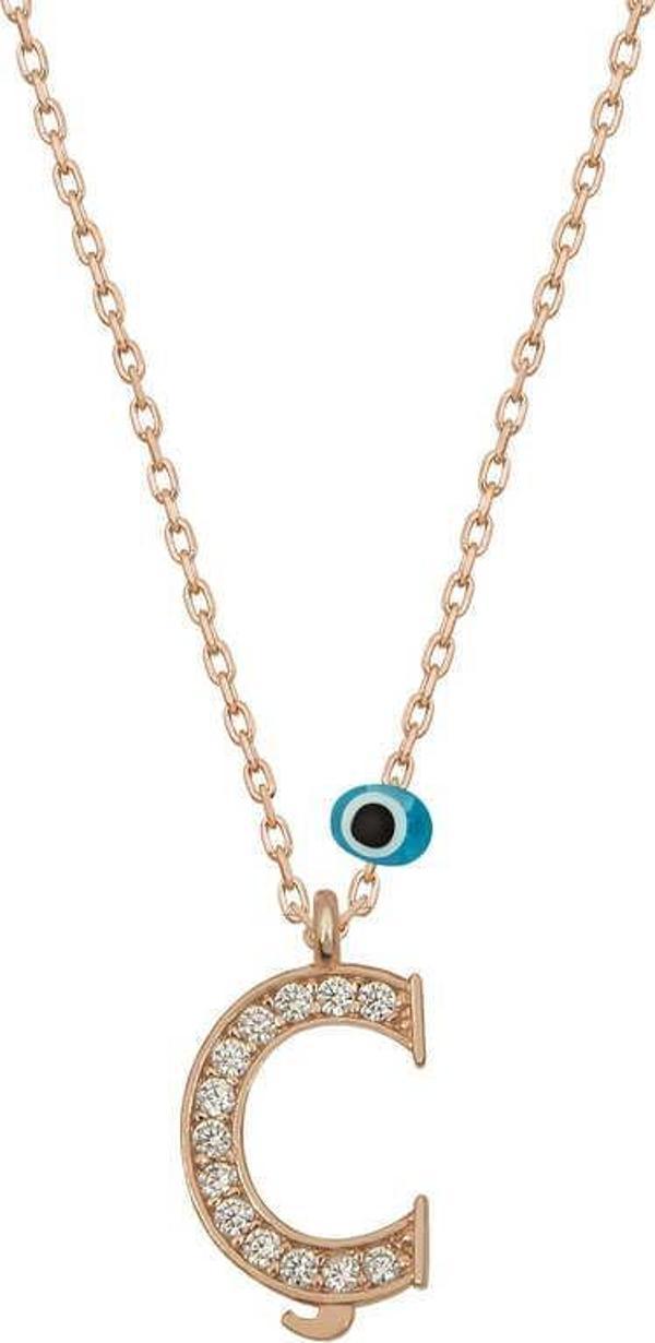 himarry 925 Ayar Gümüş Nazar Rose Ç Harfi Kadın Gümüş Kolye - Image 1