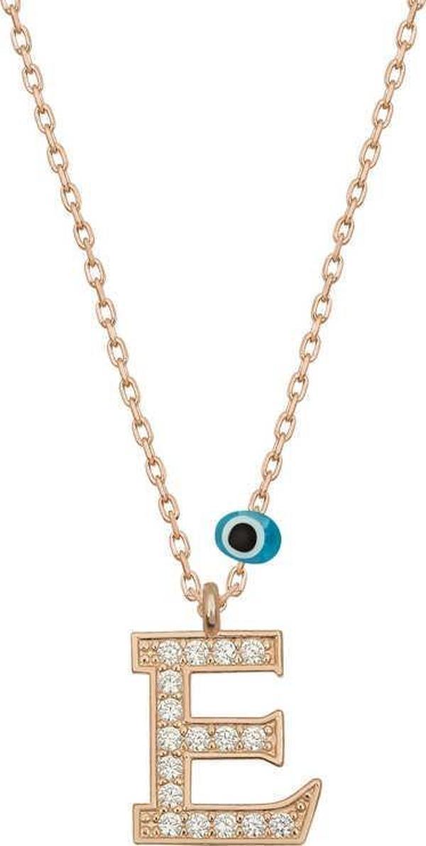 himarry 925 Ayar Gümüş Nazar Rose E Harfi Kadın Gümüş Kolye - Image 1