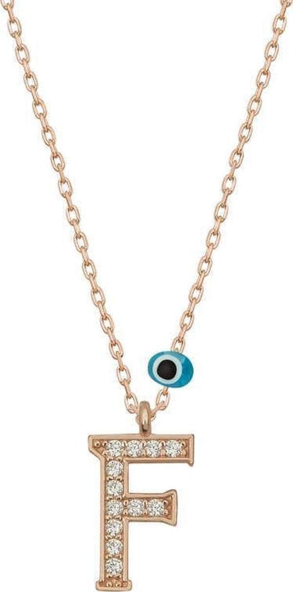 himarry 925 Ayar Gümüş Nazar Rose F Harfi Kadın Gümüş Kolye - Image 1