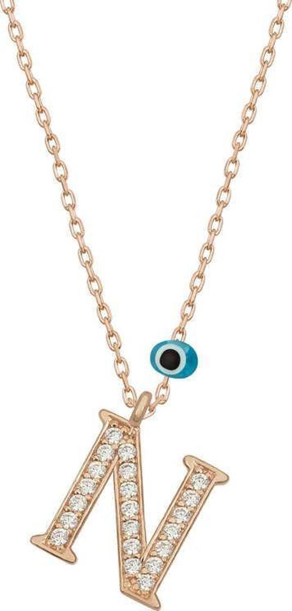 himarry 925 Ayar Gümüş Nazar Rose N Harfi Kadın Gümüş Kolye - Image 1