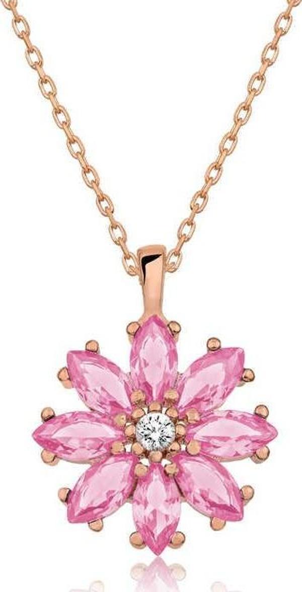 himarry 925 Ayar Gümüş Rose Pembe Çiçek Kadın Gümüş Kolye - Image 1