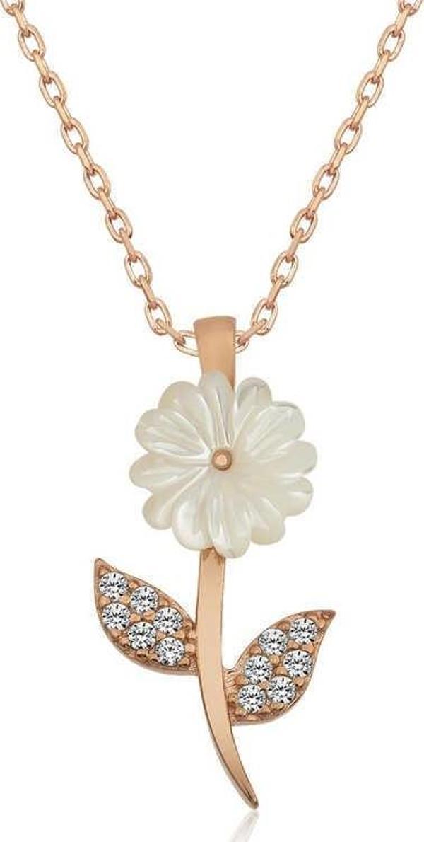 himarry 925 Ayar Gümüş Rose Sedef Çiçek Kadın Gümüş Kolye - Image 1