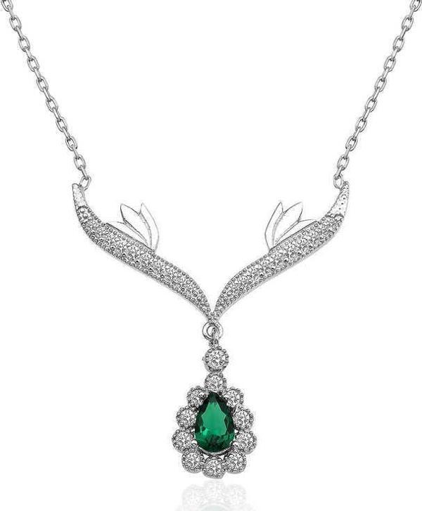 himarry 925 Ayar Gümüş Yeşil Taşlı Madalyon Kadın Gümüş Kolye - Image 1