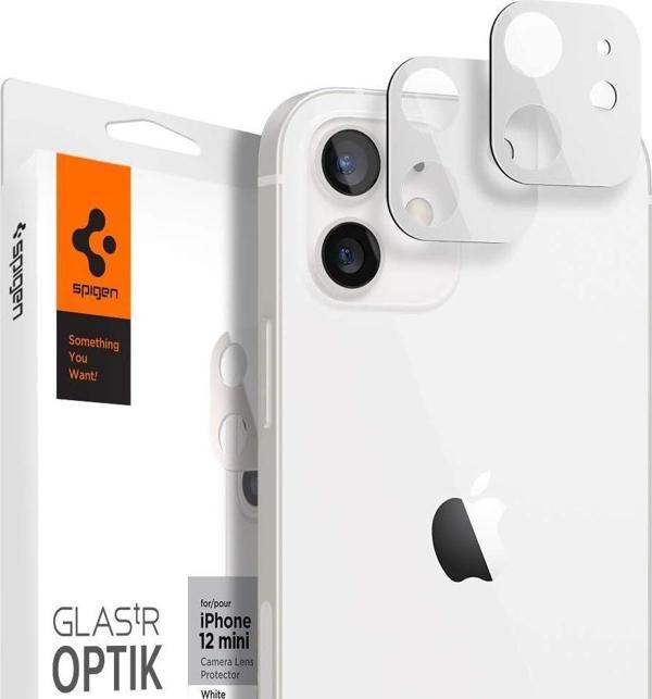 Spigen iPhone 12 Mini ile Uyumlu Kamera Lens Cam Ekran Koruyucu Glas.tR Optik (2 Adet) White - Image 1