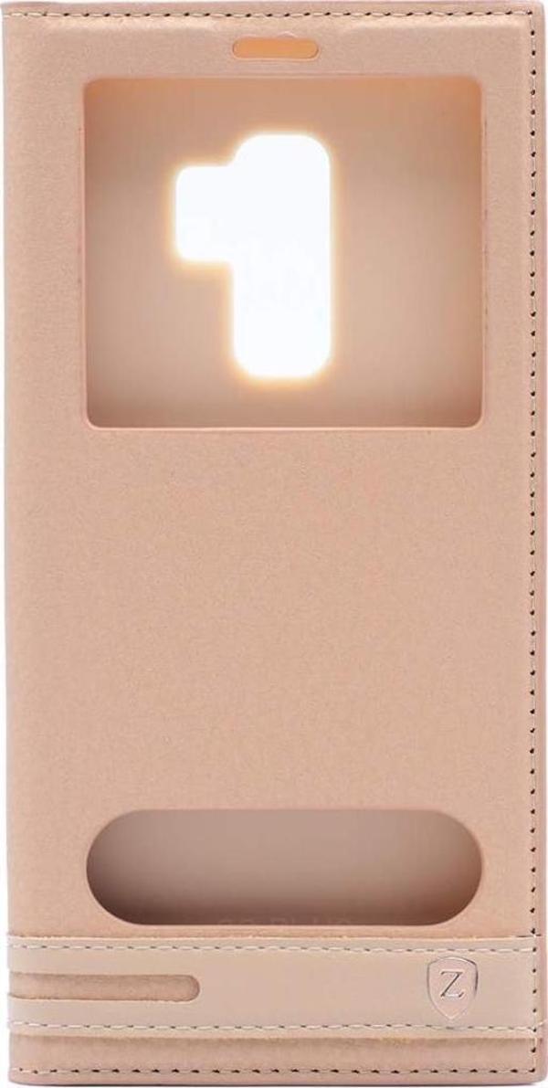 Zore Galaxy S9 ile Uyumlu Elite Serisi Pencereli Kapaklı Kılıf Gold - Image 1