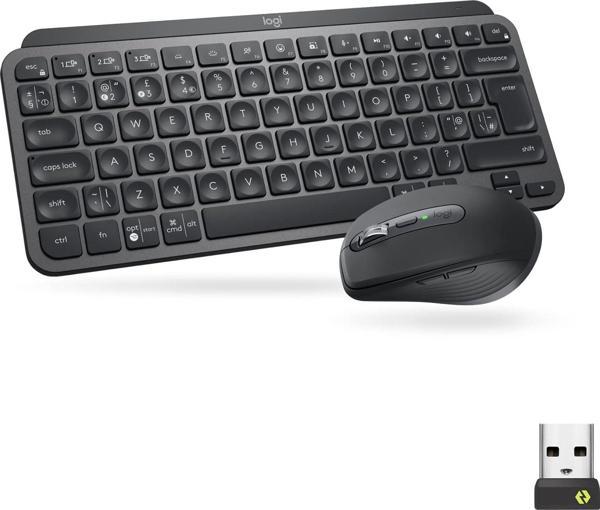 Logitech MX Keys Mini Combo Bolt Alıcılı Aydınlatmalı Kablosuz İngilizce Klavye ve MX Anywhere 3 Mouse Seti - Koyu Gri - Image 1