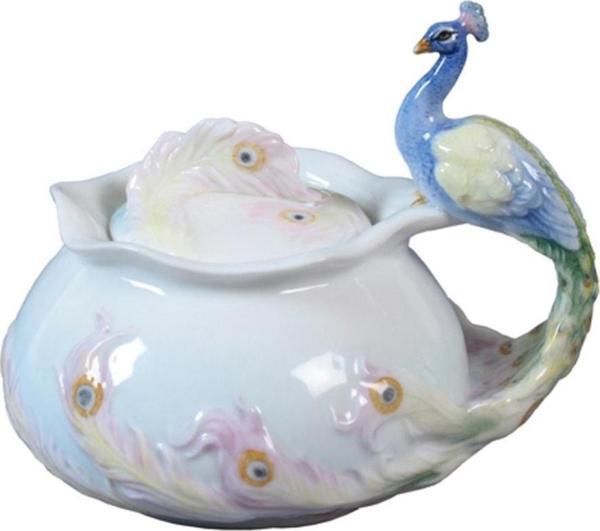VERONESE BİBLOLAR › Wise Porselen-PORSELEN TAVUSKUSLU SEKERLIK-13*11*11,5 CM-JAP20149AA - Image 1