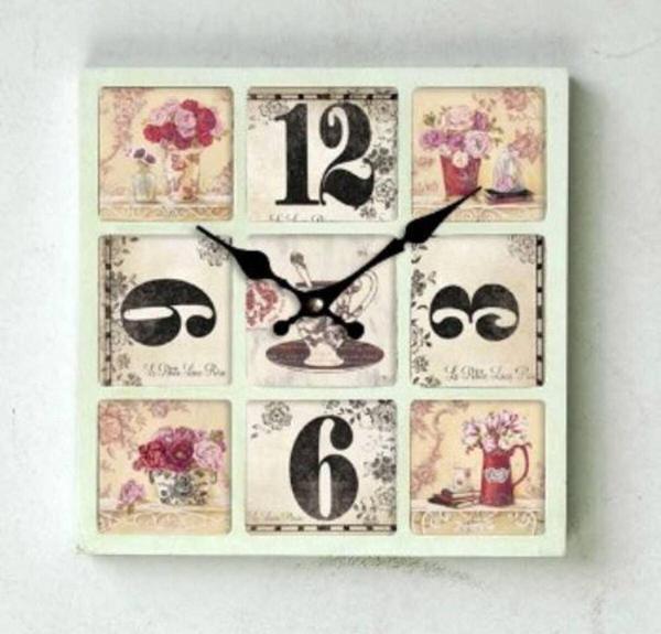Mutfak › Ahşap Saatler › Saatler-mb Kare Çiçek Temalı Duvar Saati-30*30*3,5 Cm - Image 1