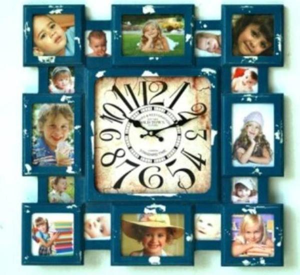 Mutfak Saatleri Serisi-mb Fotoğraf Çerçeveli Lacivert Temalı Duvar Saati-50*50 Cm - Image 1