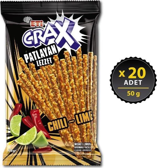 Eti Crax Patlayan Lezzet Chili-Lime Çubuk Kraker 50 g x 20 Adet - Image 1