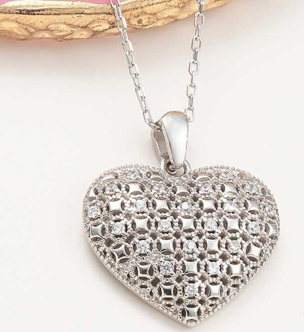 himarry 925 Ayar Gümüş Bombeli Kalp Kadın Kolye - Image 1