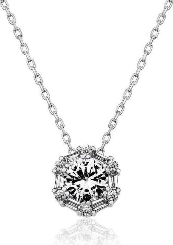 himarry 925 Ayar Gümüş Buz Beyazı Baget Taşlı Kolye - Image 1