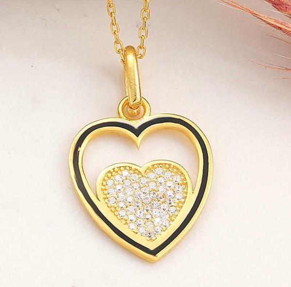 himarry 925 Ayar Gümüş Gold Kalp Kadın Kolye - Image 1
