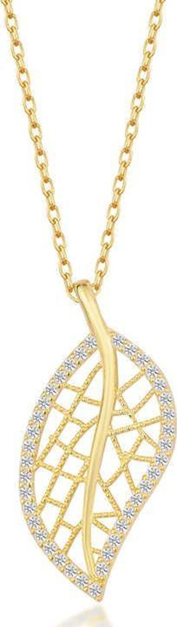 himarry 925 Ayar Gümüş Gold Yaprak Kadın Kolye - Image 1