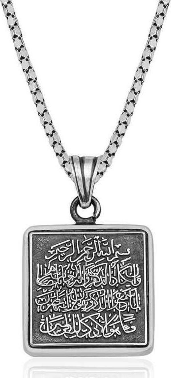 himarry 925 Ayar Gümüş Kare Nazar Dualı Cevşen Kolye - Image 1