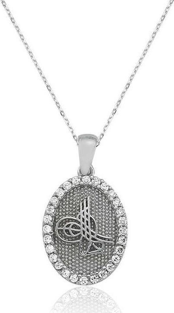 himarry 925 Ayar Gümüş Tuğra Oval Bayan Kolye - Image 1