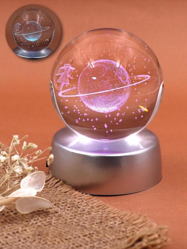 Trendmiya 3D Samanyolu Temalı Satürn Kız Işıklı Cam Küre - Image 1