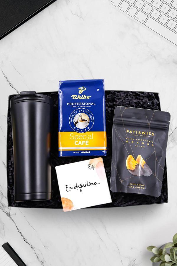 Trendmiya 500Ml Çelik Termos & 250 Gram Tchibo Special Filtre Kahve & Patiswiss Portakal Dilimi Hediye Seti - Image 1