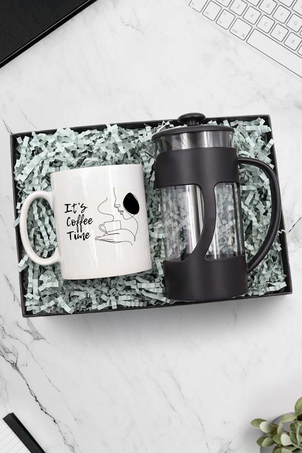 Trendmiya Baskılı Kupa & Siyah Renk French Press Hediye Seti - Image 1