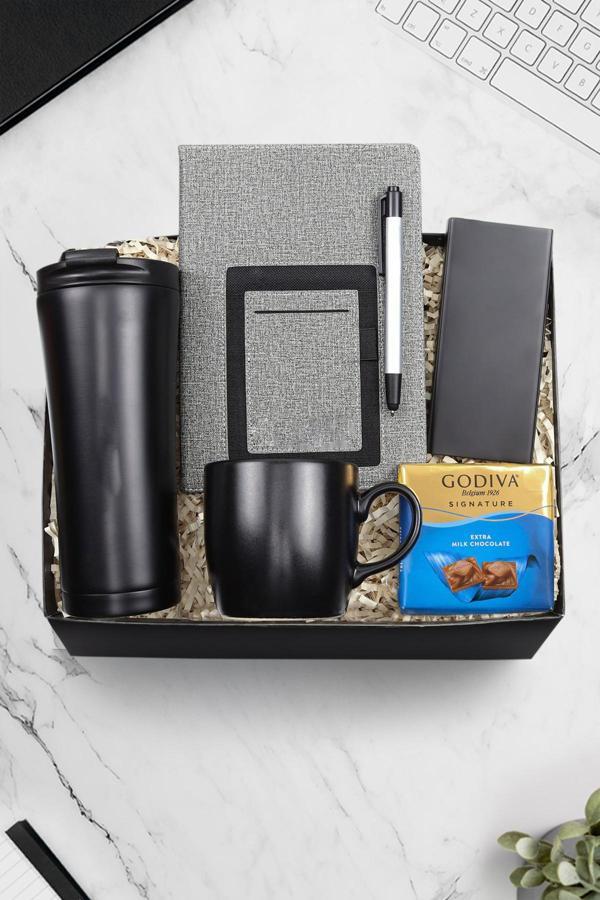 Trendmiya Çelik Termos Ve Kupa Ve Telefon Cepli Defter Ve Touch Pen Ve Godiva Çikolata Vepowerbank Hediye Seti - Image 1