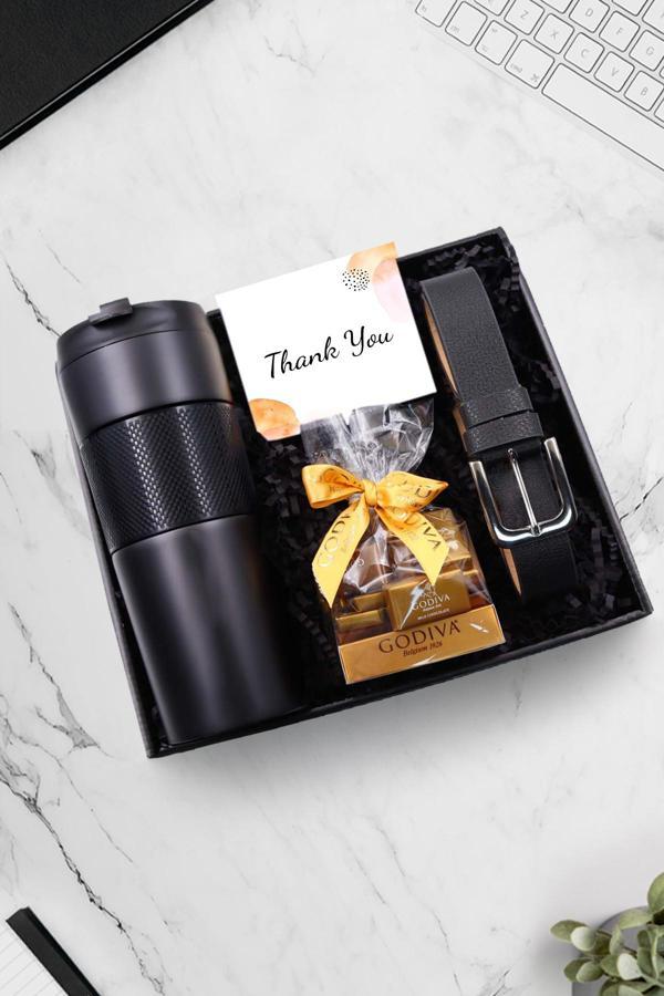 Trendmiya French Press Özellikli 450Ml Çelik Termos & Godiva Napoliten & Gümüş Detaylı Kadın Kemer Hediye Seti - Image 1