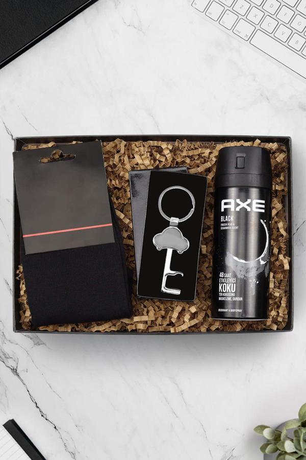 Trendmiya Gümüş Renk Açacaklı Araba Anahtarlık & Erkek Deodorant & Çorap Hediye Seti - Image 1