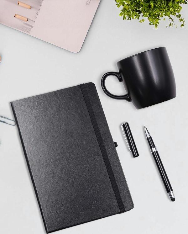 Trendmiya Siyah Defter & Kalın Siyah Touch Pen & Siyah Mat Kupa Hediye Seti - Image 1