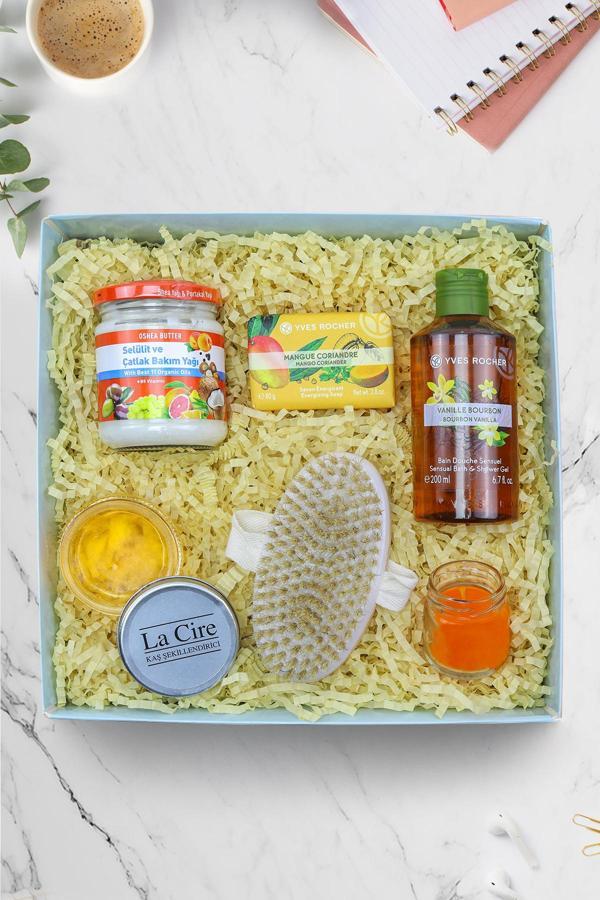 Trendmiya Yves Rocher Duş Jeli-Sabun & Atkılı Fırça & Çatlak Yağı & Mini Mum & Kaş Şekillendirici Hediye Seti - Image 1