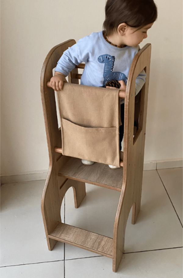 Reyo Öğrenme Kulesi, Montessori Tower, Aktivite Basamağı Yükseklik Ayarlı Naturel MDF Bej - Image 1