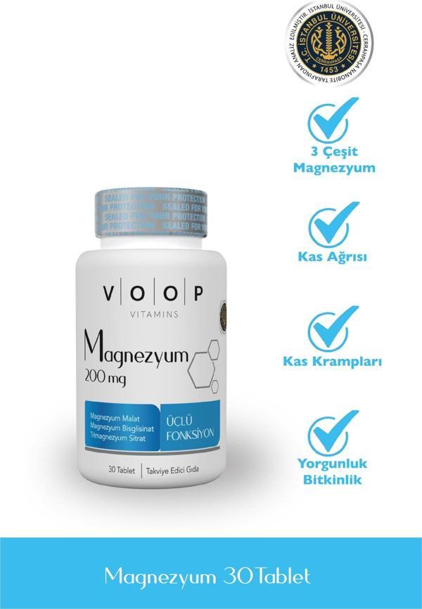 Voop Magnezyum Magnezyum Malat, Magnezyum Sitrat Ve Magnezyum Bisglisinat 200mg 30 Tablet - Image 1