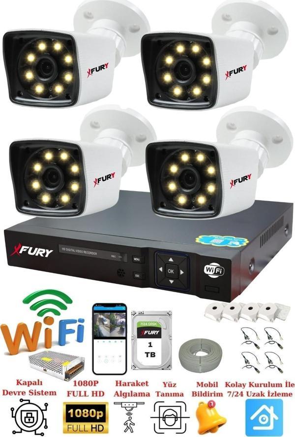 FURY 4 Kameralı 5mp Lens 1080p 2mp Color Görüntü 8 Warm Led Gece Görüş FullHd Güvenlik Kamera 5525W 1 TB - Image 1