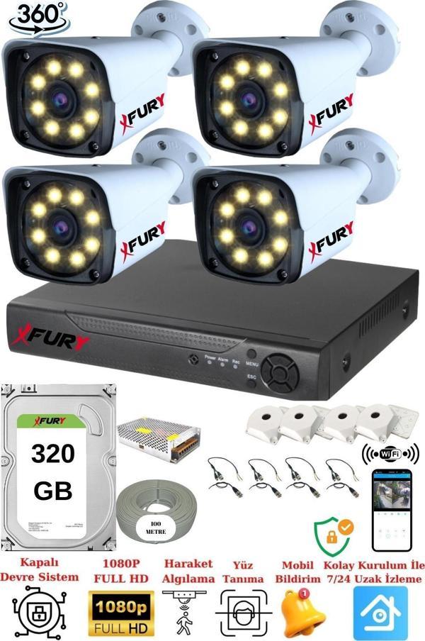 FURY 4 Kameralı 5mp Lens 1080p 2mp Color Görüntü 8 Warm Led Gece Görüş FullHd Güvenlik Kamera Sistemi 320 - Image 1