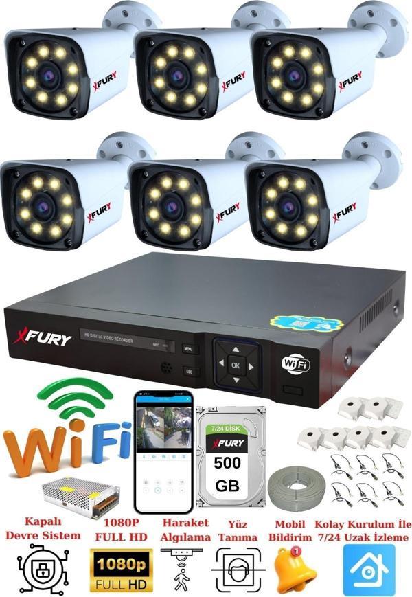 FURY 6 Kameralı 5mp Lens 1080p 2mp Color Görüntü 8 Warm Led Gece Görüş FullHd Güvenlik Kamera 5520W 500GB - Image 1
