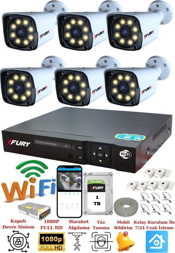 FURY 6 Kameralı 5mp Lens 1080p 2mp Color Görüntü 8 Warm Led Gece Görüş FullHd Güvenlik Kamera 5520W 1TB - Image 1
