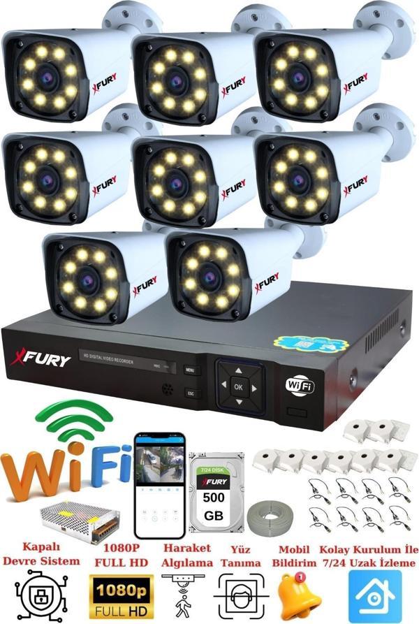 FURY 8 Kameralı 5mp Lens 1080p 2mp Color Görüntü 8 Warm Led Gece Görüş FullHd Güvenlik Kamera 5520W 500GB - Image 1