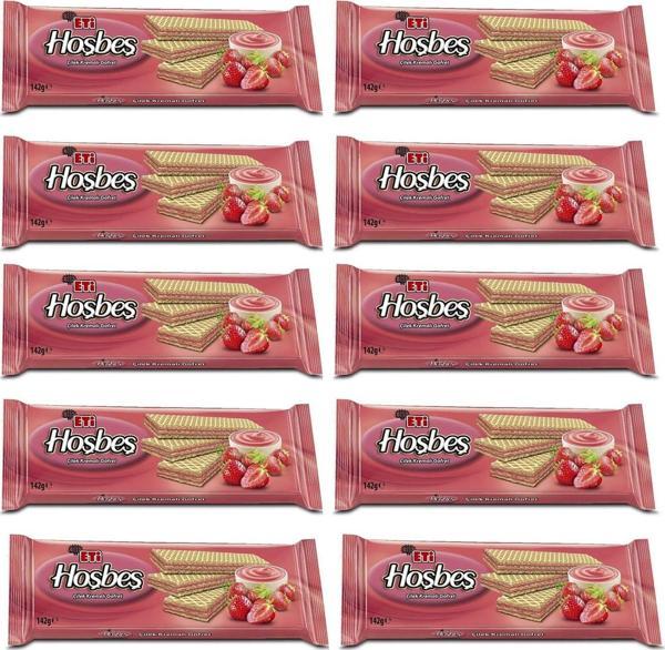 Eti Hoşbeş Çilek Kremalı Gofret 142 g x 10 Adet - Image 1