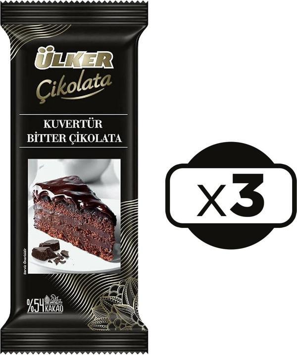 Ülker Kuvertür Bitter Çikolata 3 x 200 G - Image 1