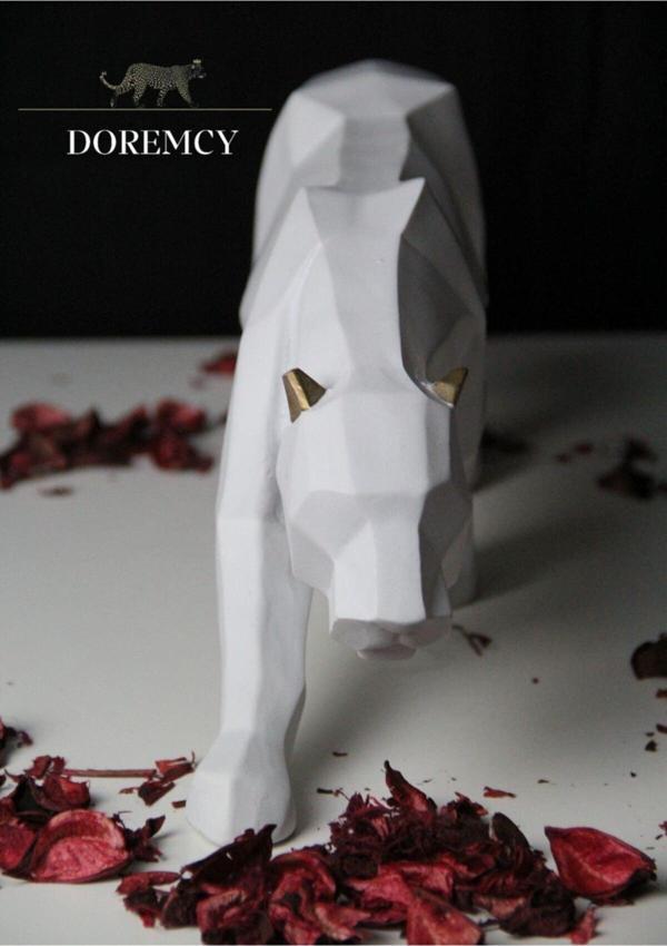 Doremcy Kübik Jaguar Puma Beyaz Leopar Polyester Döküm Biblo - Image 1