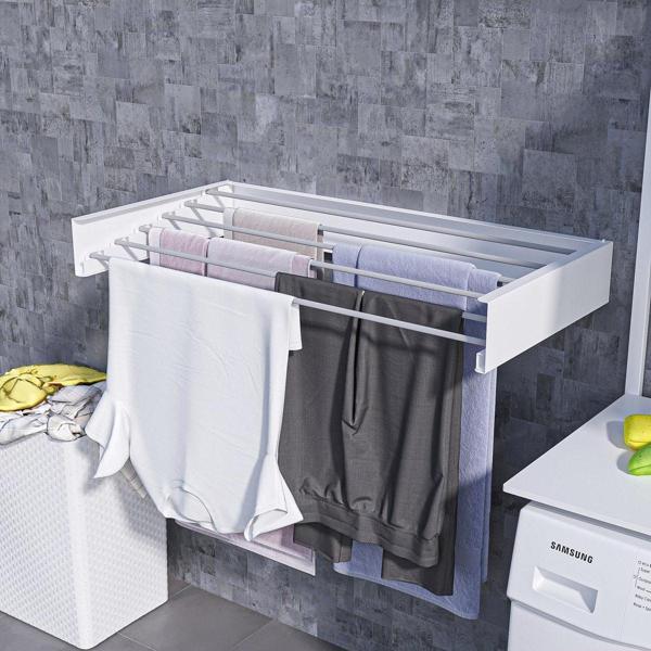 Ayz Design Kurutmalık Çamaşır Askısı (Beyaz-100Cm) - Duvara Monte, Katlanabilir Çamaşırlık - Beyaz - Image 1