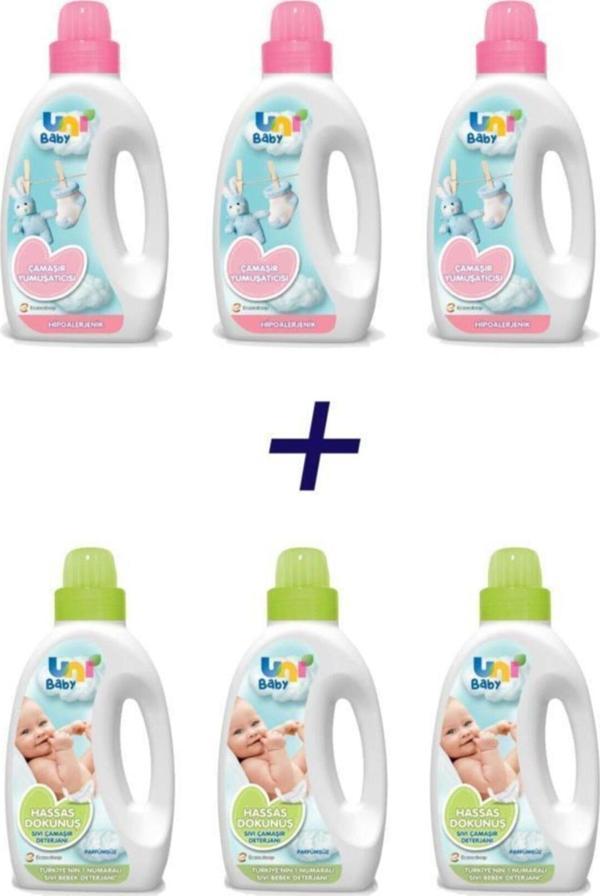 Uni Baby Yeşil Kapak Deterjan (3 Adet) 1500 Ml+Yumuşatıcı (3 Adet) 1500 Ml - Image 1